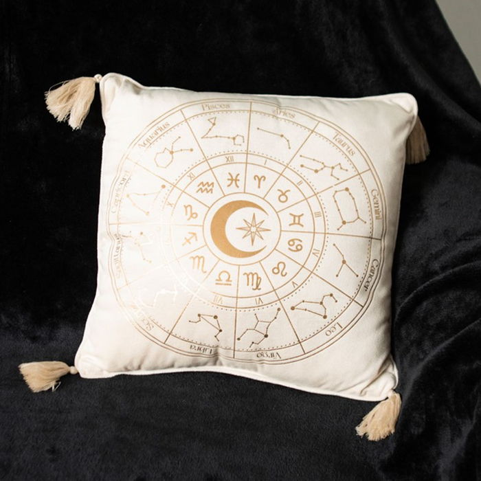 35cm Square Off White Astrology Wheel Cushion - Wicked Witcheries