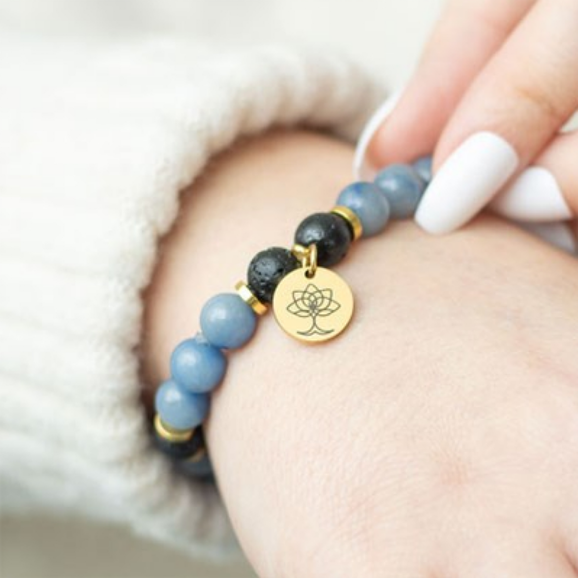 Inner Peace Blue Lace Agate Crystal Essential Oil Bracelet - Wicked Witcheries