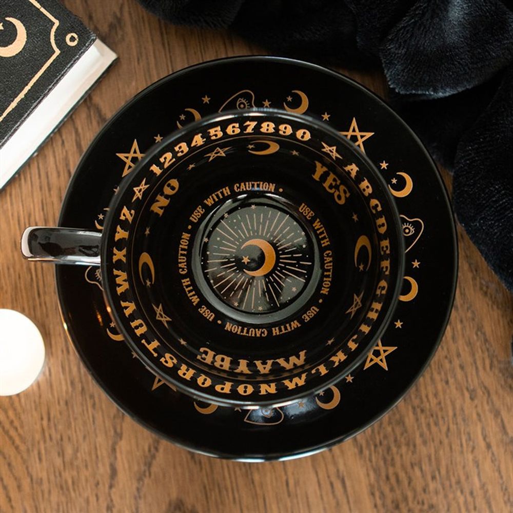 Black Talking Board Teacup and Saucer - Wicked Witcheries