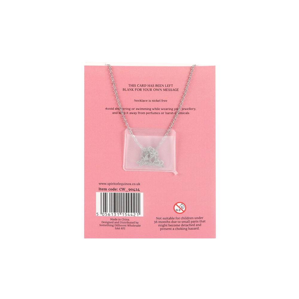 Rose Quartz Crystal Moon Necklace on Greeting Card - Wicked Witcheries