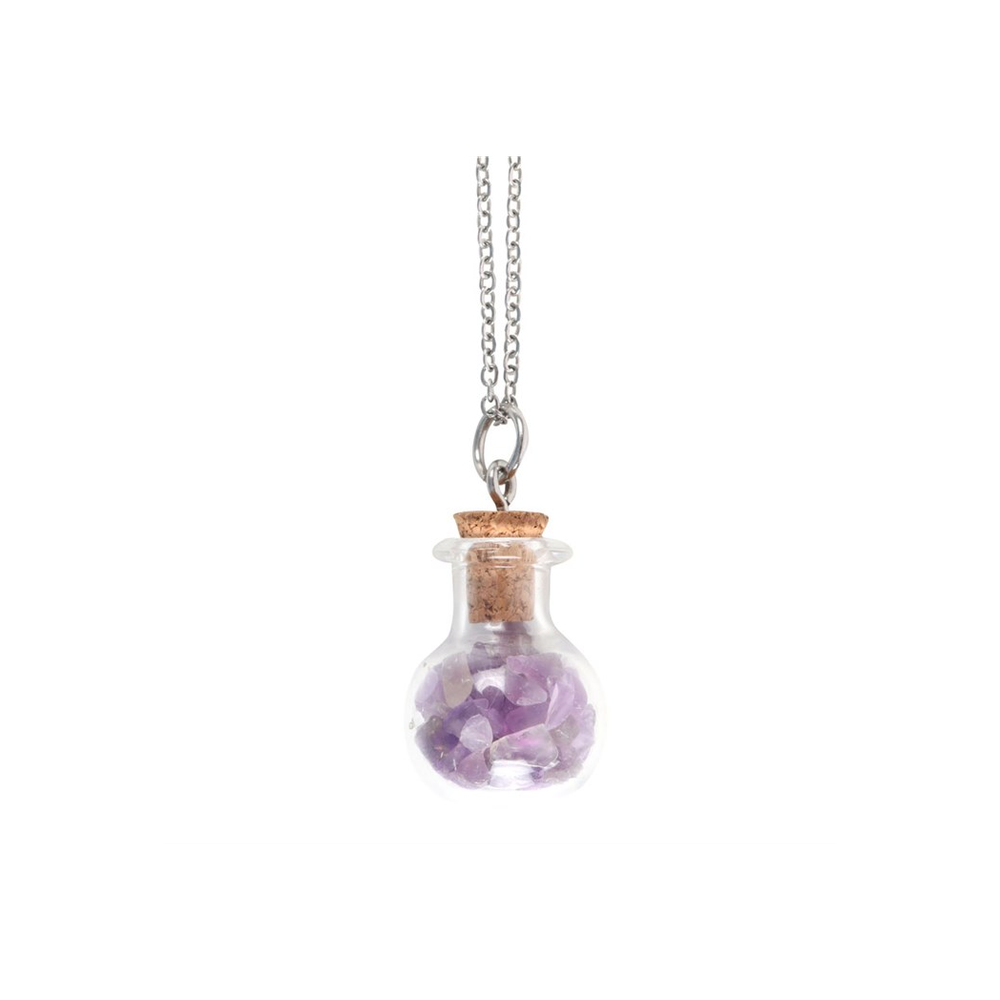 Calming Amethyst Crystal Chip Potion Bottle Necklace - Wicked Witcheries