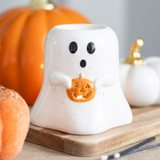 Ghost Shaped Oil Burner with Pumpkin - Wicked Witcheries