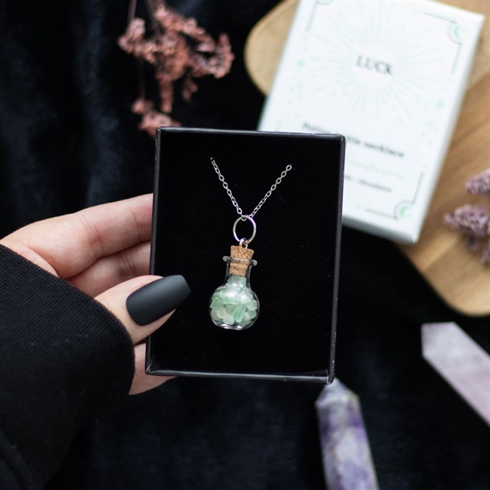 Luck Green Aventurine Crystal Chip Potion Bottle Necklace - Wicked Witcheries