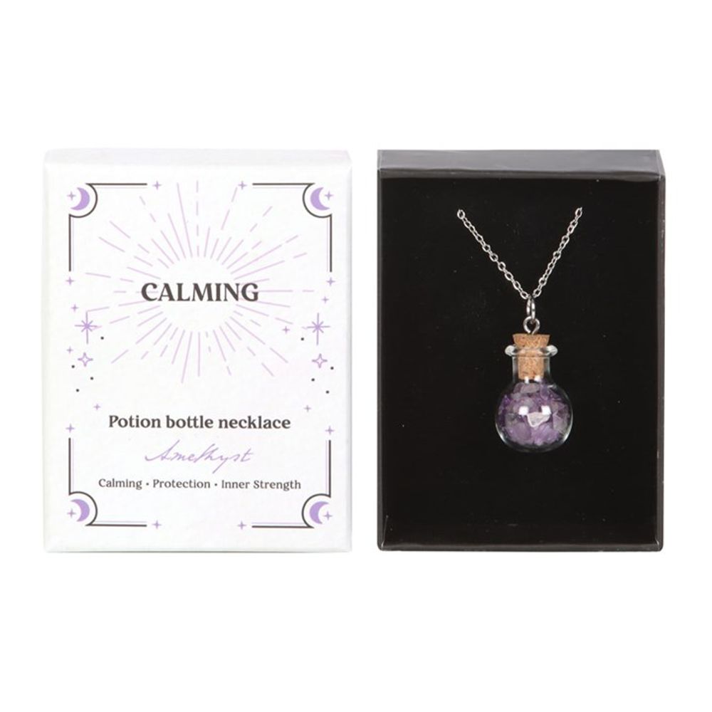 Calming Amethyst Crystal Chip Potion Bottle Necklace - Wicked Witcheries