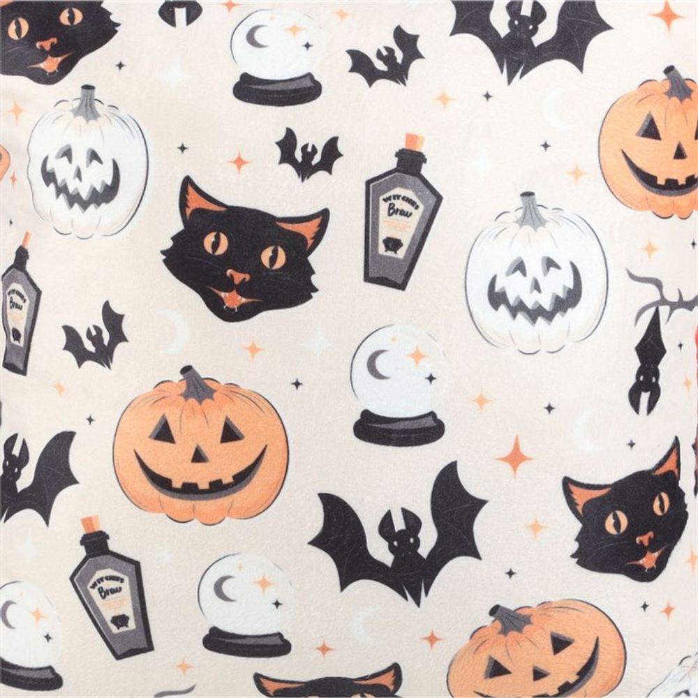 35cm Square Spooky Cat and Pumpkin Print Cushion - Wicked Witcheries