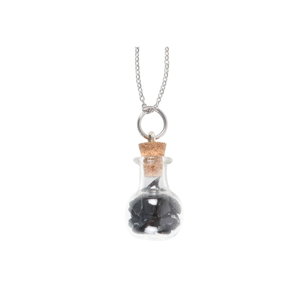 Protection Black Obsidian Crystal Chip Potion Bottle Necklace - Wicked Witcheries