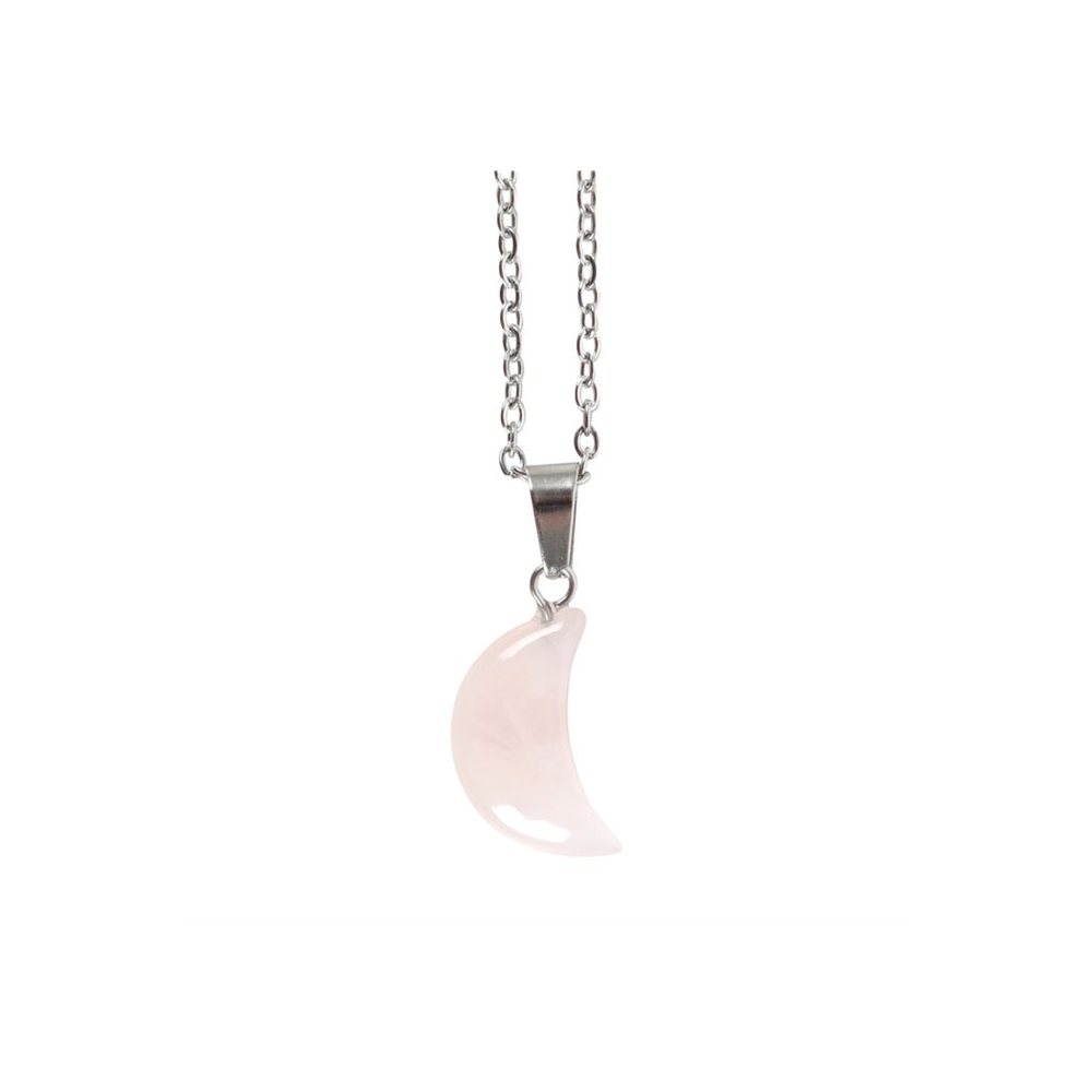 Rose Quartz Crystal Moon Necklace on Greeting Card - Wicked Witcheries