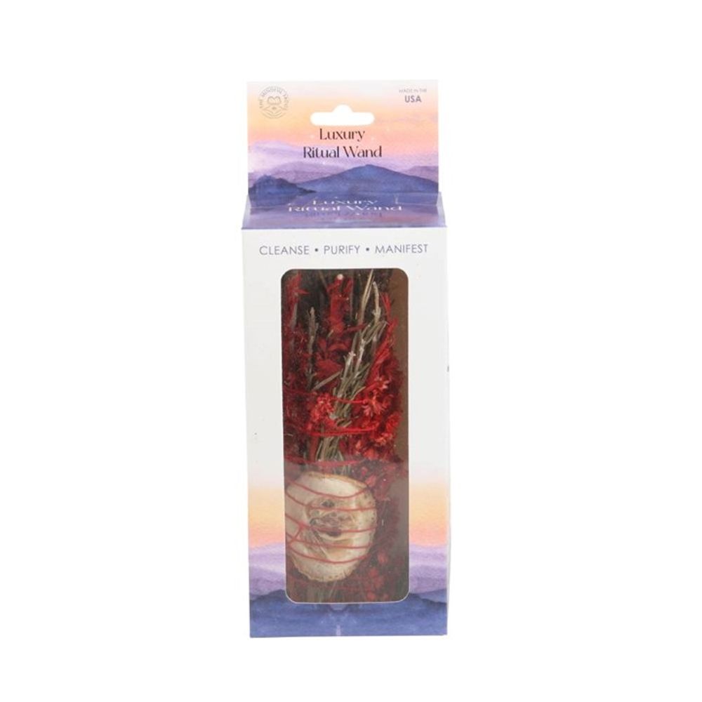 6in Ritual Wand Smudge Stick with Rosemary, Sage and Red Jasper - Wicked Witcheries