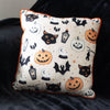 35cm Square Spooky Cat and Pumpkin Print Cushion - Wicked Witcheries