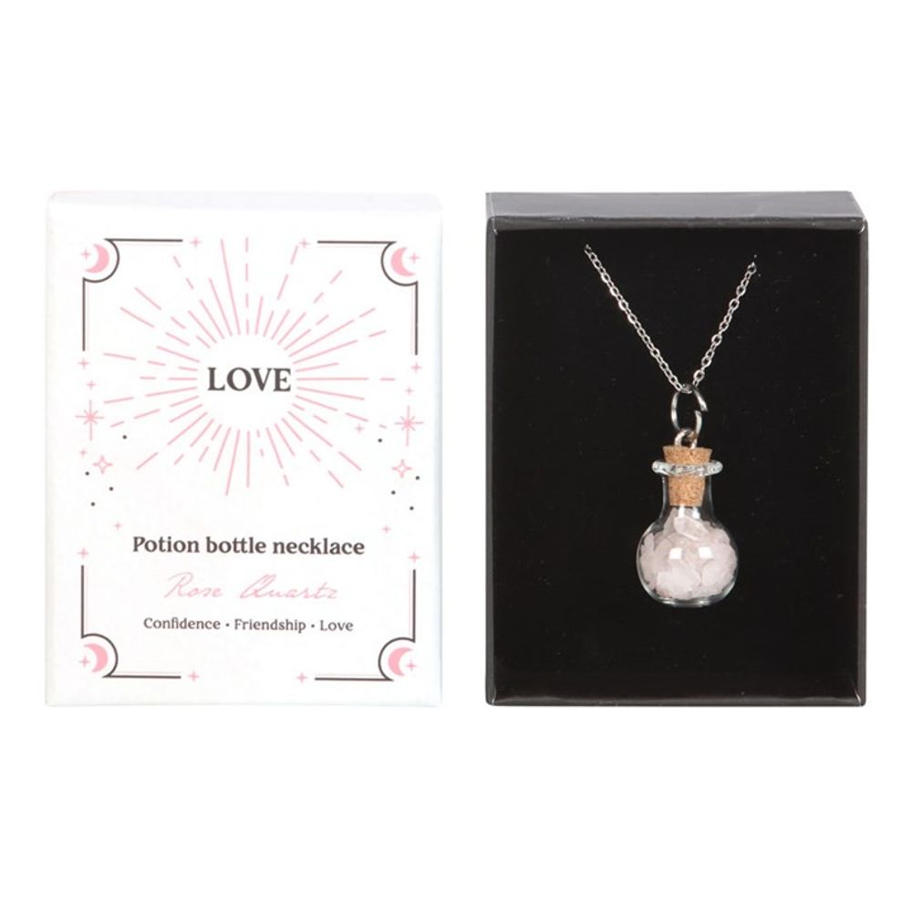 Love Rose Quartz Crystal Chip Potion Bottle Necklace - Wicked Witcheries