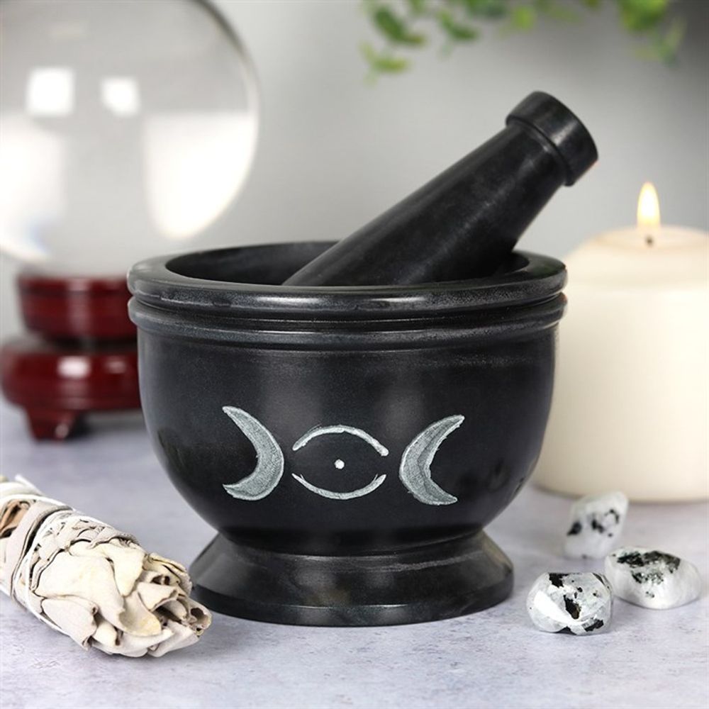 Soap Stone Triple Moon Pestle and Mortar - Wicked Witcheries